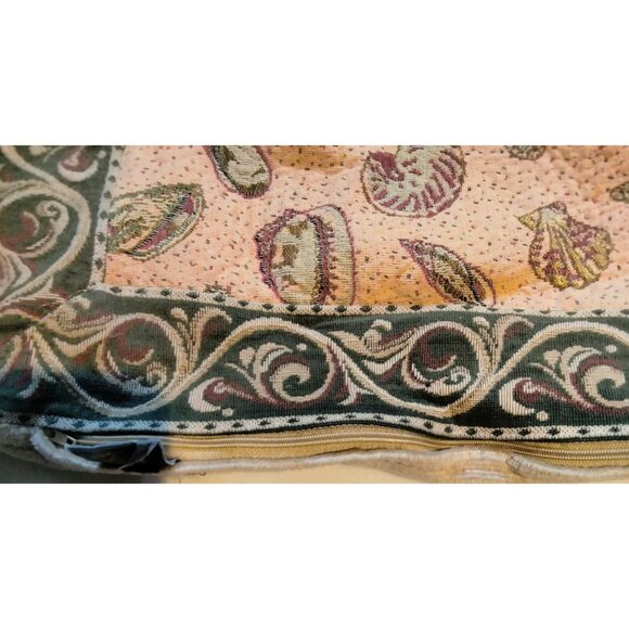 Seashell Tapestry Pillow Cover 13x13 Inches Beige Green Coastal Tropical Beachy - Picture 6 of 7